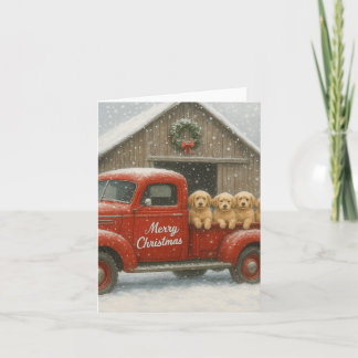 Golden Retriever Puppies in Truck Christmas Card Notitiekaartje