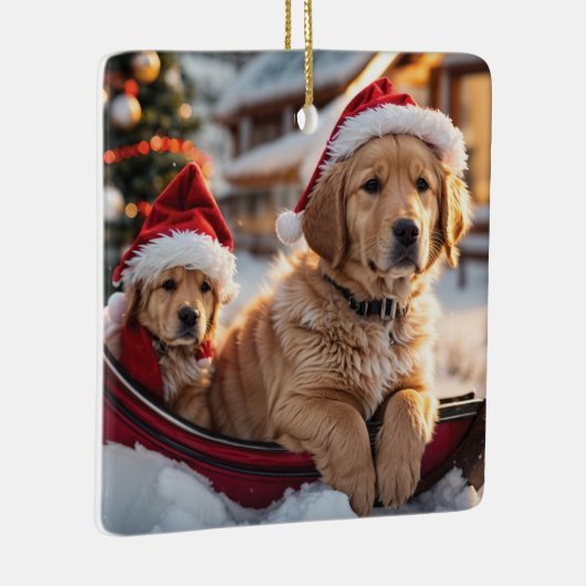Golden Retriever Puppies Kerst Keramisch Ornament (Rechts)