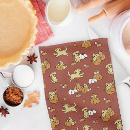 Golden Retriever Puppies Pompoenen Patroon Herfst Theedoek