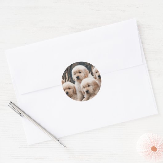 Golden Retriever Puppies Ronde Sticker (Envelop)