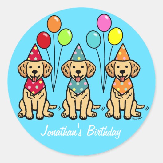 Golden Retriever Puppies Verjaardag Stickers (Voorkant)