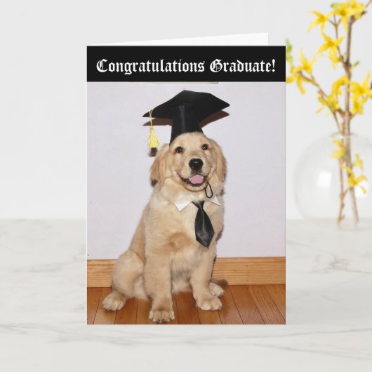 Golden Retriever Puppy Afstuderen Kaart (Gele Bloem)