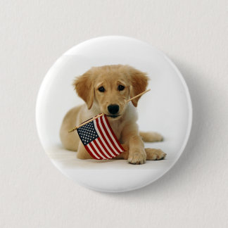 Golden Retriever Puppy and Flag Ronde Button 5,7 Cm