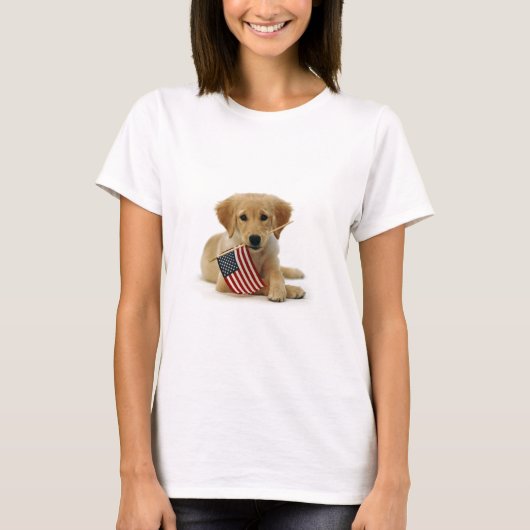 Golden Retriever Puppy and Flag T-shirt (Voorkant)