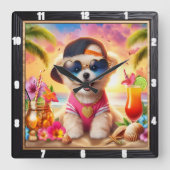 Golden Retriever Puppy Beach Tijd Vierkante Klok (Voorkant)