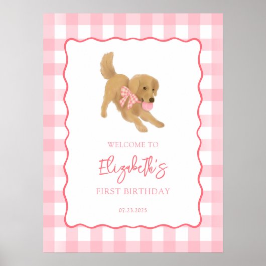 Golden Retriever Puppy Birthday Party Welcome Poster (Voorkant)
