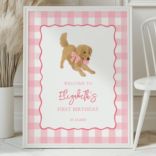 Golden Retriever Puppy Birthday Party Welcome Poster