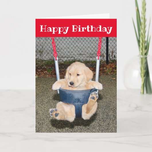 Golden Retriever Puppy Birthday Swing Kaart (Voorkant)