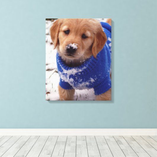 Golden Retriever Puppy Canvas Afdruk (Insitu (Houten vloer))