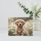 Golden Retriever Puppy Daisy Field Briefkaart (Staand voorkant)