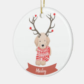 Golden Retriever Puppy Deer Antler gepersonaliseer Keramisch Ornament (Links)