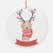 Golden Retriever Puppy Deer Antler gepersonaliseer Keramisch Ornament (Achterkant)