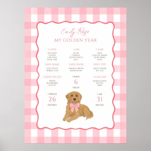 Golden Retriever Puppy Dog 1st Birthday Milestone  Poster (Voorkant)