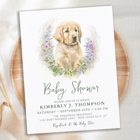 Golden Retriever Puppy Dog Baby shower Uitnodiging