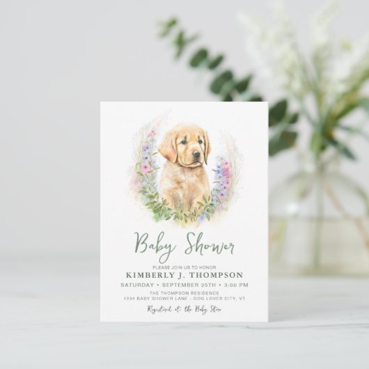 Golden Retriever Puppy Dog Baby shower Uitnodiging (Staand voorkant)