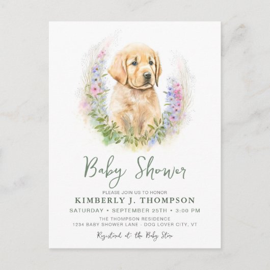 Golden Retriever Puppy Dog Baby shower Uitnodiging (Voorkant)