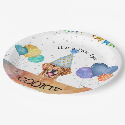 Golden Retriever Puppy Dog Birthday Pawty Papieren Bordje (Gekanteld)