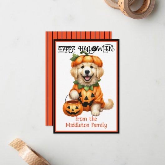 Golden Retriever Puppy Dog Happy Halloween Notitiekaartje (Voorkant / Achterkant in situ)