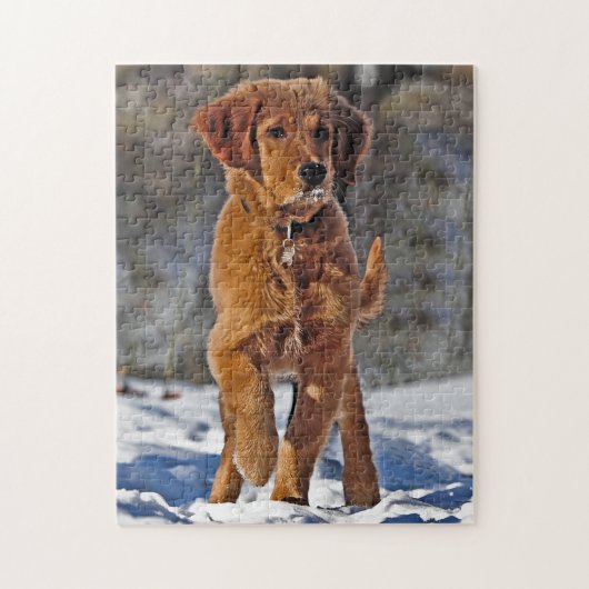 Golden Retriever Puppy Dog in de sneeuw Legpuzzel (Verticaal)