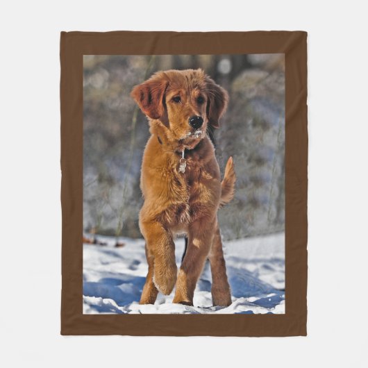 Golden Retriever Puppy Dog in sneeuw Fleece Deken (Voorkant)