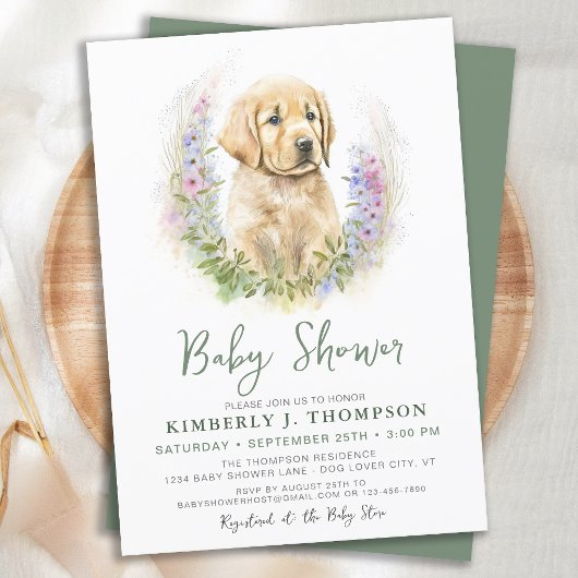 Golden Retriever Puppy Dog Modern Baby shower Kaart