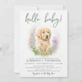 Golden Retriever Puppy Dog Modern Sage Baby shower Kaart (Voorkant)
