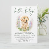 Golden Retriever Puppy Dog Modern Sage Baby shower Kaart (Staand voorkant)