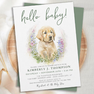 Golden Retriever Puppy Dog Modern Sage Baby shower Kaart