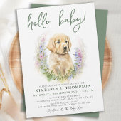 Golden Retriever Puppy Dog Modern Sage Baby shower Kaart