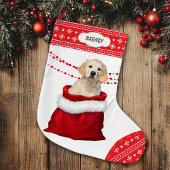 Golden Retriever Puppy Dog Snowflake Border Grote Kerstsok