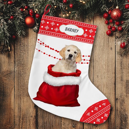 Golden Retriever Puppy Dog Snowflake Border Grote Kerstsok