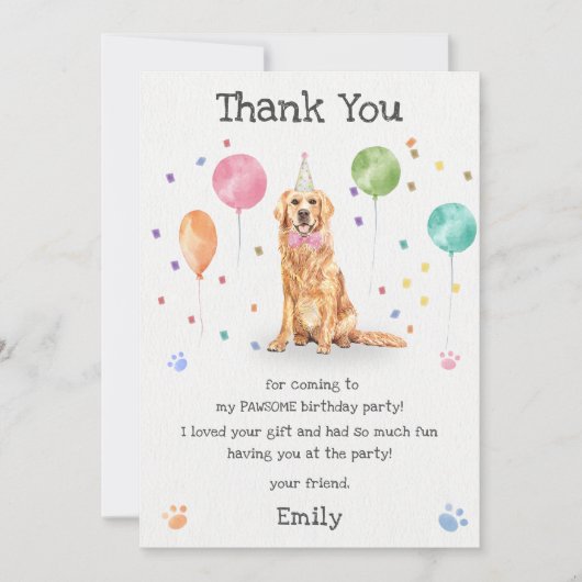 Golden Retriever Puppy Dog Verjaardag Dank u kaart (Voorkant)