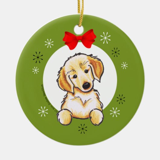 Golden Retriever Puppy Eerste Kerstmis Klassiek Keramisch Ornament (Voorkant)