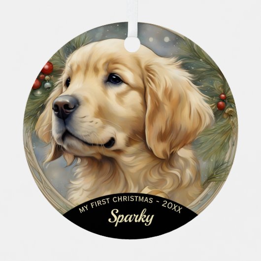 Golden Retriever Puppy Eerste Kerstmis Ornament (Voorkant)
