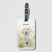 Golden Retriever Puppy en Florals Monogram Naam Bagagelabel (Voorkant (verticaal))