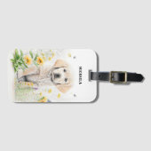 Golden Retriever Puppy en Florals Monogram Naam Bagagelabel (Voorkant (horizontaal))
