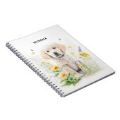 Golden Retriever Puppy en Florals Monogram Naam Notitieboek (Rechterzijde)