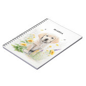 Golden Retriever Puppy en Florals Monogram Naam Notitieboek (Linkerzijde)