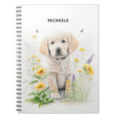 Golden Retriever Puppy en Florals Monogram Naam Notitieboek (Voorkant)