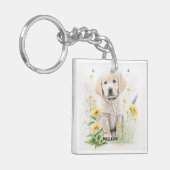 Golden Retriever Puppy en florals monogram naam Sleutelhanger (Voorkant Links)