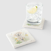 Golden Retriever Puppy en Florals Monogram Naam Stenen Onderzetter (Zijkant)