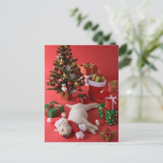 Golden Retriever Puppy en Kerstmis Feestdagenkaart (Staand voorkant)