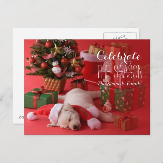 Golden Retriever Puppy en Kerstmis Feestdagenkaart (Voorkant / Achterkant)