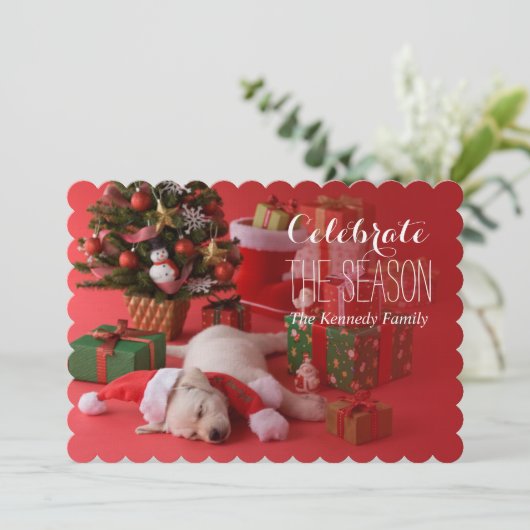 Golden Retriever Puppy en Kerstmis Kaart (Staand voorkant)