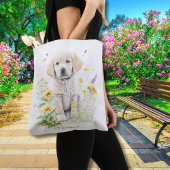 Golden Retriever Puppy Florals Monogram Naam Tote Bag