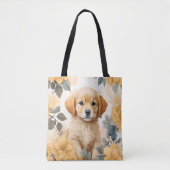 Golden Retriever Puppy gele bloemen Tote Bag (Voorkant)