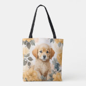 Golden Retriever Puppy gele bloemen Tote Bag (Achterkant)