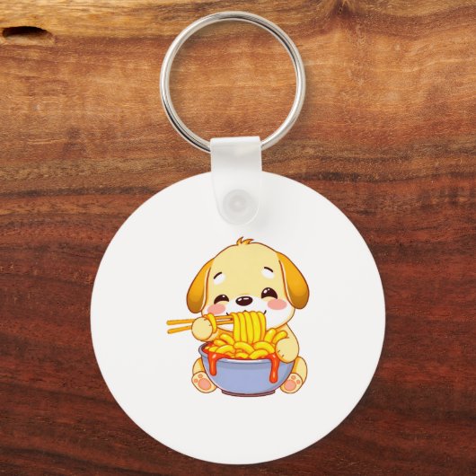 Golden Retriever puppy happily slurping Rabokki! Sleutelhanger (Voorkant)