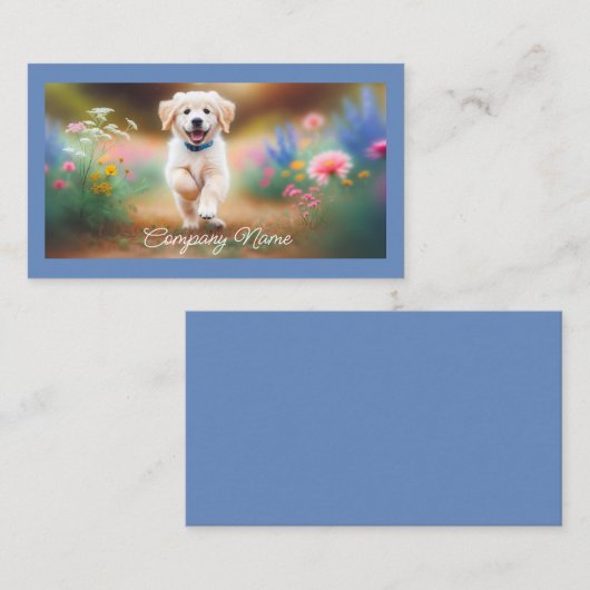 Golden Retriever Puppy Hardlopen in Bloemen Visitekaartje (Voorkant / Achterkant)