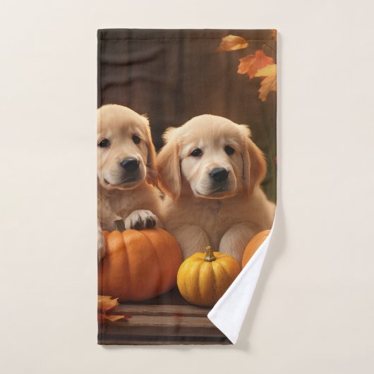 Golden Retriever Puppy Herfst Delight Pompoen Bad Handdoek (Handdoek)